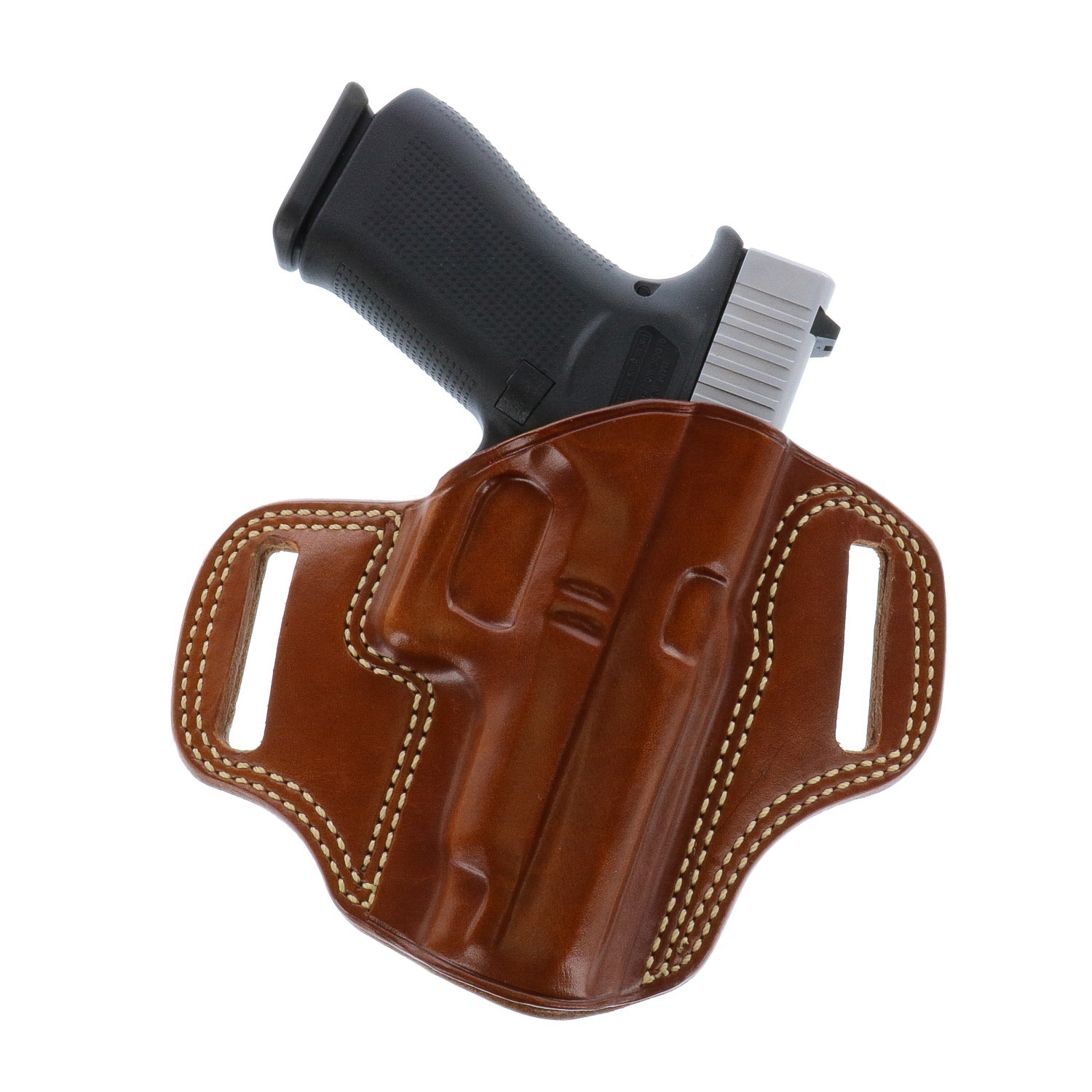 OWB Open Top Two Slot Belt Right Hand Leather Holster Fits Glock 43X 