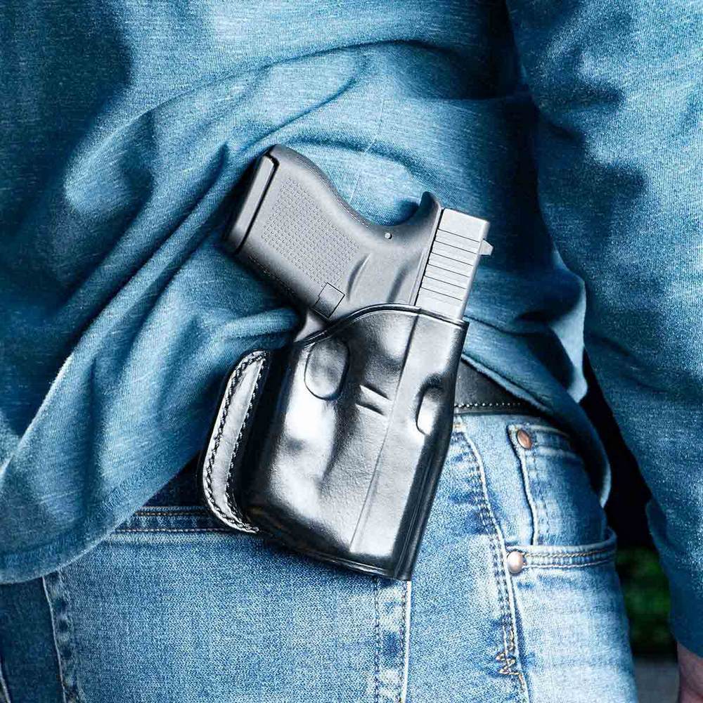 Pro Carry Leather OWB Holster For Glock 43 – Black, Right Hand, Heavy Duty Concealment, On Sale